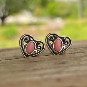 Vintage Shube Dakota West 925 Sterling Silver Heart Post Earrings w. Pink Stone